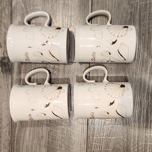 EUC Dunoon Ceramics Fine Porcelain Made in Scotland Bermuda Shells Set of 4 Mugs